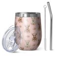 thumbnail image 1 of 12oz Stemless Wine Tumblers Pink Highland Cow Flower Pattern Vacuum Insulated Stainless Steel Travel Tumbler Cups Mug with Lid and Straw for Champaign,Cocktail,Beer with Cleaning Brush, 1 of 5