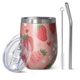 thumbnail image 1 of 12oz Stemless Wine Tumblers Pink Strawberry Plants Fruit Vacuum Insulated Stainless Steel Travel Tumbler Cups Mug with Lid and Straw for Champaign,Cocktail,Beer with Cleaning Brush, 1 of 5