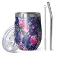 thumbnail image 1 of 12oz Stemless Wine Tumblers Pioneer Flower Floral Print Pattern Vacuum Insulated Stainless Steel Travel Tumbler Cups Mug with Lid and Straw for Champaign,Cocktail,Beer with Cleaning Brush, 1 of 5