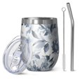 thumbnail image 1 of 12oz Stemless Wine Tumblers Pioneer Flower Floral Print Pattern Vacuum Insulated Stainless Steel Travel Tumbler Cups Mug with Lid and Straw for Champaign,Cocktail,Beer with Cleaning Brush, 1 of 5