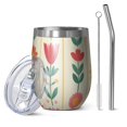 thumbnail image 1 of 12oz Stemless Wine Tumblers Pioneer Flower Vacuum Insulated Stainless Steel Travel Tumbler Cups Mug with Lid and Straw for Champaign,Cocktail,Beer with Cleaning Brush, 1 of 5