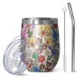 thumbnail image 1 of 12oz Stemless Wine Tumblers Pioneer Flower Vacuum Insulated Stainless Steel Travel Tumbler Cups Mug with Lid and Straw for Champaign,Cocktail,Beer with Cleaning Brush, 1 of 5
