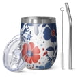 thumbnail image 1 of 12oz Stemless Wine Tumblers Pioneer Flower Vacuum Insulated Stainless Steel Travel Tumbler Cups Mug with Lid and Straw for Champaign,Cocktail,Beer with Cleaning Brush, 1 of 5
