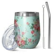 thumbnail image 1 of 12oz Stemless Wine Tumblers Pioneer Flower Vacuum Insulated Stainless Steel Travel Tumbler Cups Mug with Lid and Straw for Champaign,Cocktail,Beer with Cleaning Brush, 1 of 5