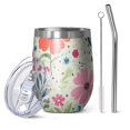 thumbnail image 1 of 12oz Stemless Wine Tumblers Pioneer Flower Vacuum Insulated Stainless Steel Travel Tumbler Cups Mug with Lid and Straw for Champaign,Cocktail,Beer with Cleaning Brush, 1 of 5