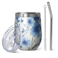 thumbnail image 1 of 12oz Stemless Wine Tumblers Pioneer Flower Vacuum Insulated Stainless Steel Travel Tumbler Cups Mug with Lid and Straw for Champaign,Cocktail,Beer with Cleaning Brush, 1 of 5