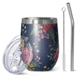 thumbnail image 1 of 12oz Stemless Wine Tumblers Pioneer Flower Vacuum Insulated Stainless Steel Travel Tumbler Cups Mug with Lid and Straw for Champaign,Cocktail,Beer with Cleaning Brush, 1 of 5