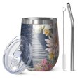 thumbnail image 1 of 12oz Stemless Wine Tumblers Pioneer Flower Vacuum Insulated Stainless Steel Travel Tumbler Cups Mug with Lid and Straw for Champaign,Cocktail,Beer with Cleaning Brush, 1 of 5