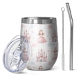 thumbnail image 1 of 12oz Stemless Wine Tumblers Princess Castle Pattern Vacuum Insulated Stainless Steel Travel Tumbler Cups Mug with Lid and Straw for Champaign,Cocktail,Beer with Cleaning Brush, 1 of 5