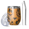 thumbnail image 1 of 12oz Stemless Wine Tumblers Pumpkin Bat Halloween Pattern Vacuum Insulated Stainless Steel Travel Tumbler Cups Mug with Lid and Straw for Champaign,Cocktail,Beer with Cleaning Brush, 1 of 5