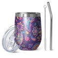 thumbnail image 1 of 12oz Stemless Wine Tumblers Purple Paisley and Floral Pattern Vacuum Insulated Stainless Steel Travel Tumbler Cups Mug with Lid and Straw for Champaign,Cocktail,Beer with Cleaning Brush, 1 of 5