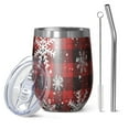 thumbnail image 1 of 12oz Stemless Wine Tumblers Red and Black Christmas Snowflake Pattern Vacuum Insulated Stainless Steel Travel Tumbler Cups Mug with Lid and Straw for Champaign,Cocktail,Beer with Cleaning Brush, 1 of 5