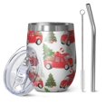thumbnail image 1 of 12oz Stemless Wine Tumblers Red Christmas Car Pattern Vacuum Insulated Stainless Steel Travel Tumbler Cups Mug with Lid and Straw for Champaign,Cocktail,Beer with Cleaning Brush, 1 of 5