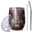 thumbnail image 1 of 12oz Stemless Wine Tumblers Red Controllers Games Icons Black Pattern Vacuum Insulated Stainless Steel Travel Tumbler Cups Mug with Lid and Straw for Champaign,Cocktail,Beer with Cleaning Brush, 1 of 5