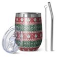 thumbnail image 1 of 12oz Stemless Wine Tumblers Red and Green Christmas Snowman Pattern Vacuum Insulated Stainless Steel Travel Tumbler Cups Mug with Lid and Straw for Champaign,Cocktail,Beer with Cleaning Brush, 1 of 5