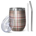 thumbnail image 1 of 12oz Stemless Wine Tumblers Red and Green Plaid Christmas Pattern Vacuum Insulated Stainless Steel Travel Tumbler Cups Mug with Lid and Straw for Champaign,Cocktail,Beer with Cleaning Brush, 1 of 5