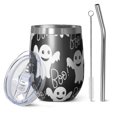 thumbnail image 1 of 12oz Stemless Wine Tumblers Smiling Ghosts Halloween Pattern Vacuum Insulated Stainless Steel Travel Tumbler Cups Mug with Lid and Straw for Champaign,Cocktail,Beer with Cleaning Brush, 1 of 5