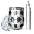 thumbnail image 1 of 12oz Stemless Wine Tumblers Soccer Ball Pattern Vacuum Insulated Stainless Steel Travel Tumbler Cups Mug with Lid and Straw for Champaign,Cocktail,Beer with Cleaning Brush, 1 of 5