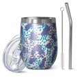 thumbnail image 1 of 12oz Stemless Wine Tumblers White and Blue Of Animal Print Vacuum Insulated Stainless Steel Travel Tumbler Cups Mug with Lid and Straw for Champaign,Cocktail,Beer with Cleaning Brush, 1 of 5