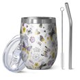 thumbnail image 1 of 12oz Stemless Wine Tumblers White Butterfly Yellow Purple Flower Pattern Vacuum Insulated Stainless Steel Travel Tumbler Cups Mug with Lid and Straw for Champaign,Cocktail,Beer with Cleaning Brush, 1 of 5