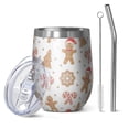 thumbnail image 1 of 12oz Stemless Wine Tumblers White Christmas Gingerbread Man Pattern Vacuum Insulated Stainless Steel Travel Tumbler Cups Mug with Lid and Straw for Champaign,Cocktail,Beer with Cleaning Brush, 1 of 5