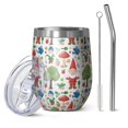 thumbnail image 1 of 12oz Stemless Wine Tumblers White Christmas Gnome Pattern Vacuum Insulated Stainless Steel Travel Tumbler Cups Mug with Lid and Straw for Champaign,Cocktail,Beer with Cleaning Brush, 1 of 5
