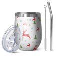 thumbnail image 1 of 12oz Stemless Wine Tumblers White Christmas Reindeer and Tree Pattern Vacuum Insulated Stainless Steel Travel Tumbler Cups Mug with Lid and Straw for Champaign,Cocktail,Beer with Cleaning Brush, 1 of 5