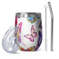 thumbnail image 1 of 12oz Stemless Wine Tumblers White Colorful Butterfly Pattern Vacuum Insulated Stainless Steel Travel Tumbler Cups Mug with Lid and Straw for Champaign,Cocktail,Beer with Cleaning Brush, 1 of 5
