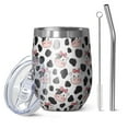 thumbnail image 1 of 12oz Stemless Wine Tumblers White Cow Bow Pattern Vacuum Insulated Stainless Steel Travel Tumbler Cups Mug with Lid and Straw for Champaign,Cocktail,Beer with Cleaning Brush, 1 of 5