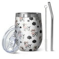 thumbnail image 1 of 12oz Stemless Wine Tumblers White Cow Floral Crown Pattern Vacuum Insulated Stainless Steel Travel Tumbler Cups Mug with Lid and Straw for Champaign,Cocktail,Beer with Cleaning Brush, 1 of 5