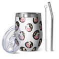 thumbnail image 1 of 12oz Stemless Wine Tumblers White Cow Oval Face Pattern Vacuum Insulated Stainless Steel Travel Tumbler Cups Mug with Lid and Straw for Champaign,Cocktail,Beer with Cleaning Brush, 1 of 5