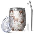 thumbnail image 1 of 12oz Stemless Wine Tumblers White Highland Cow Flower Butterfly Pattern Vacuum Insulated Stainless Steel Travel Tumbler Cups Mug with Lid and Straw for Champaign,Cocktail,Beer with Cleaning Brush, 1 of 5