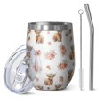 thumbnail image 1 of 12oz Stemless Wine Tumblers White Highland Cow Flower Pattern Vacuum Insulated Stainless Steel Travel Tumbler Cups Mug with Lid and Straw for Champaign,Cocktail,Beer with Cleaning Brush, 1 of 5