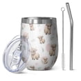 thumbnail image 1 of 12oz Stemless Wine Tumblers White Highland Cow Pattern Vacuum Insulated Stainless Steel Travel Tumbler Cups Mug with Lid and Straw for Champaign,Cocktail,Beer with Cleaning Brush, 1 of 5
