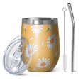 thumbnail image 1 of 12oz Stemless Wine Tumblers Yellow Daisy Flower Pattern Vacuum Insulated Stainless Steel Travel Tumbler Cups Mug with Lid and Straw for Champaign,Cocktail,Beer with Cleaning Brush, 1 of 5