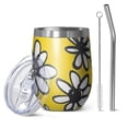 thumbnail image 1 of 12oz Stemless Wine Tumblers Yellow Daisy Flower Pattern Vacuum Insulated Stainless Steel Travel Tumbler Cups Mug with Lid and Straw for Champaign,Cocktail,Beer with Cleaning Brush, 1 of 5