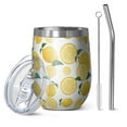 thumbnail image 1 of 12oz Stemless Wine Tumblers Yellow Lemon Fruit Slices White Pattern Vacuum Insulated Stainless Steel Travel Tumbler Cups Mug with Lid and Straw for Champaign,Cocktail,Beer with Cleaning Brush, 1 of 5