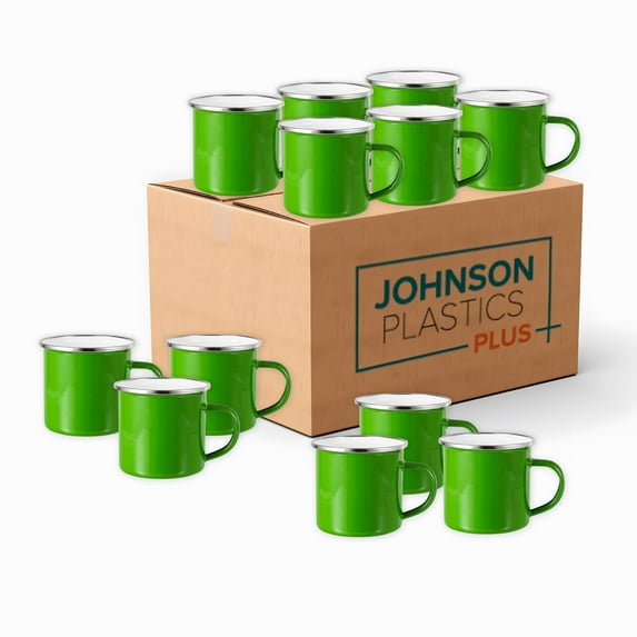 JPPlus Sublimation Blank Camp Mugs. Color Enamel Camping Mugs in Bulk for Outdoor Travel Dye Sublimation Camper Products Drinking Cups (12, Lime Green)