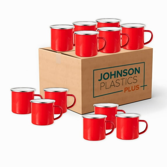 JPPlus Sublimation Blank Camp Mugs. Color Enamel Camping Mugs in Bulk for Outdoor Travel Dye Sublimation Camper Products Drinking Cups (12, Red)