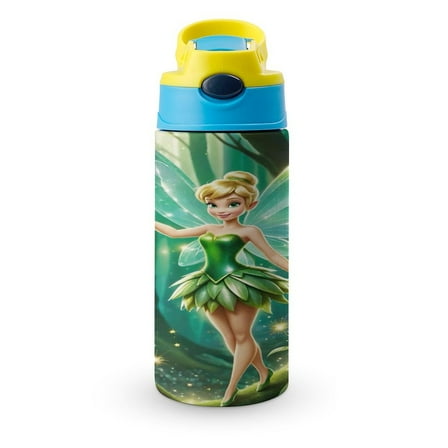 12oz Tinker Bel Water Bottle with Straw Lid Insulated Cartoon Stainless Steel Reusable Tumbler for Boys Girls