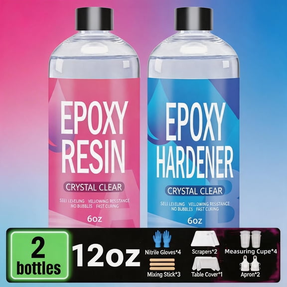 12oz Total (6oz Resin + 6oz Hardener) Clear Epoxy Resin Kit - Bubble Free, Anti-Yellowing, Self-Leveling Fast Cure 2-Part Epoxy for Coating, Casting, River Tables, Countertops, Molds & DIY Crafts - I