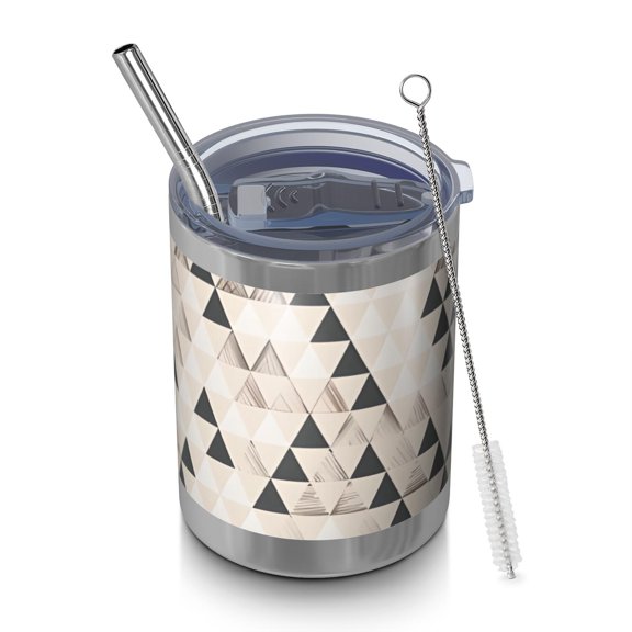 12oz Tumblers Beige Geometric Triangle Pattern Vacuum Insulated Stainless Steel Travel Tumbler Cups Mug with Lid and Straw for Beer,Coffee,Beverages with Cleaning Brush for Cold & Hot Drinks