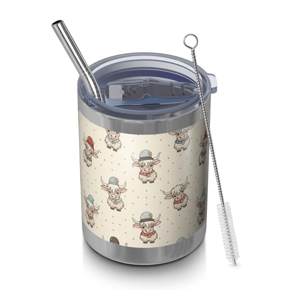 12oz Tumblers Beige Highland Cow Hat Scarf Pattern Vacuum Insulated Stainless Steel Travel Tumbler Cups Mug with Lid and Straw for Beer,Coffee,Beverages with Cleaning Brush for Cold & Hot Drinks