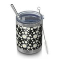 thumbnail image 1 of 12oz Tumblers Black Daisy Flower White Blooms Pattern Vacuum Insulated Stainless Steel Travel Tumbler Cups Mug with Lid and Straw for Beer,Coffee,Beverages with Cleaning Brush for Cold & Hot Drinks, 1 of 5