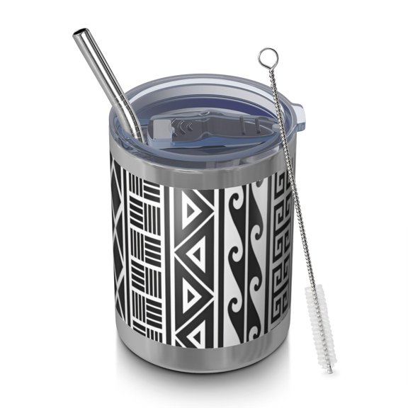 12oz Tumblers Black Geometric Diamond Wave Pattern Vacuum Insulated Stainless Steel Travel Tumbler Cups Mug with Lid and Straw for Beer,Coffee,Beverages with Cleaning Brush for Cold & Hot Drinks