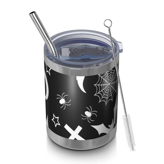 12oz Tumblers Black Halloween Bat Spider Pattern Vacuum Insulated Stainless Steel Travel Tumbler Cups Mug with Lid and Straw for Beer,Coffee,Beverages with Cleaning Brush for Cold & Hot Drinks