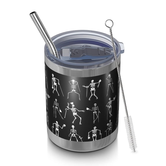 12oz Tumblers Black Halloween Dancing Skeleton Pattern Vacuum Insulated Stainless Steel Travel Tumbler Cups Mug with Lid and Straw for Beer,Coffee,Beverages with Cleaning Brush for Cold & Hot Drinks