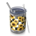 thumbnail image 1 of 12oz Tumblers Black White Checker Sunflower Pattern Vacuum Insulated Stainless Steel Travel Tumbler Cups Mug with Lid and Straw for Beer,Coffee,Beverages with Cleaning Brush for Cold & Hot Drinks, 1 of 5
