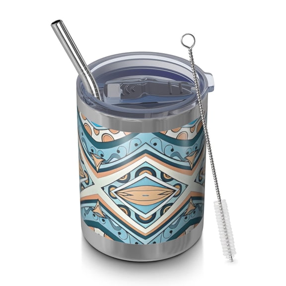 12oz Tumblers Blue and Orange Floral Boho Pattern Vacuum Insulated Stainless Steel Travel Tumbler Cups Mug with Lid and Straw for Beer,Coffee,Beverages with Cleaning Brush for Cold & Hot Drinks