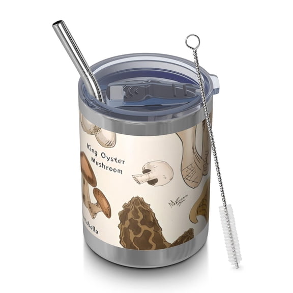 12oz Tumblers Brown Mushroom Sketch Beige Pattern Vacuum Insulated Stainless Steel Travel Tumbler Cups Mug with Lid and Straw for Beer,Coffee,Beverages with Cleaning Brush for Cold & Hot Drinks